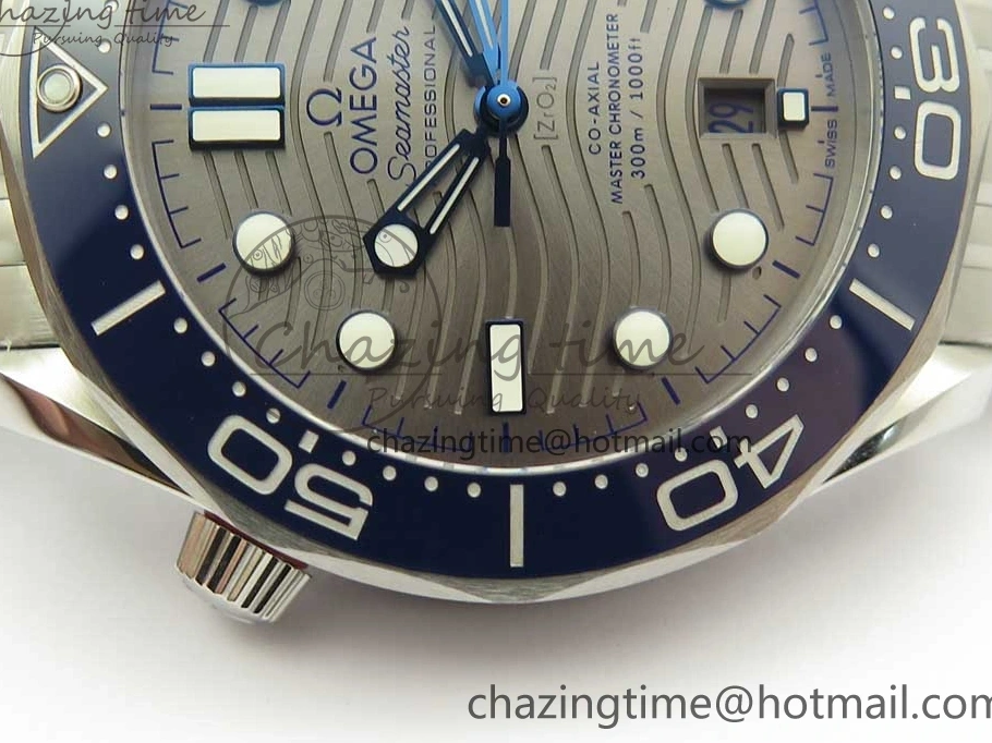 1222 Effortless 2018 Seamaster Diver 300M OMF Best Edition Blue Ceramic Gray Dial on SS Bracelet A8800 (Black Balance Wheel) 7958